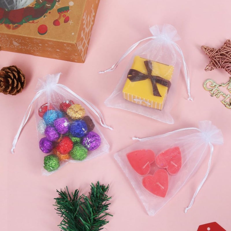 HRX Package 100pcs White Organza Bags, 4x6 inch Mesh Bags Drawstring Gift Bags Jewelry Pouches for Candy Wedding Favors Christmas - Image 5